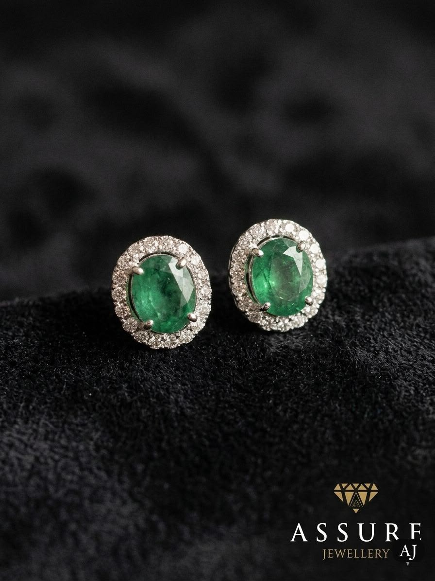 Sterling Silver Emerald Halo Earrings