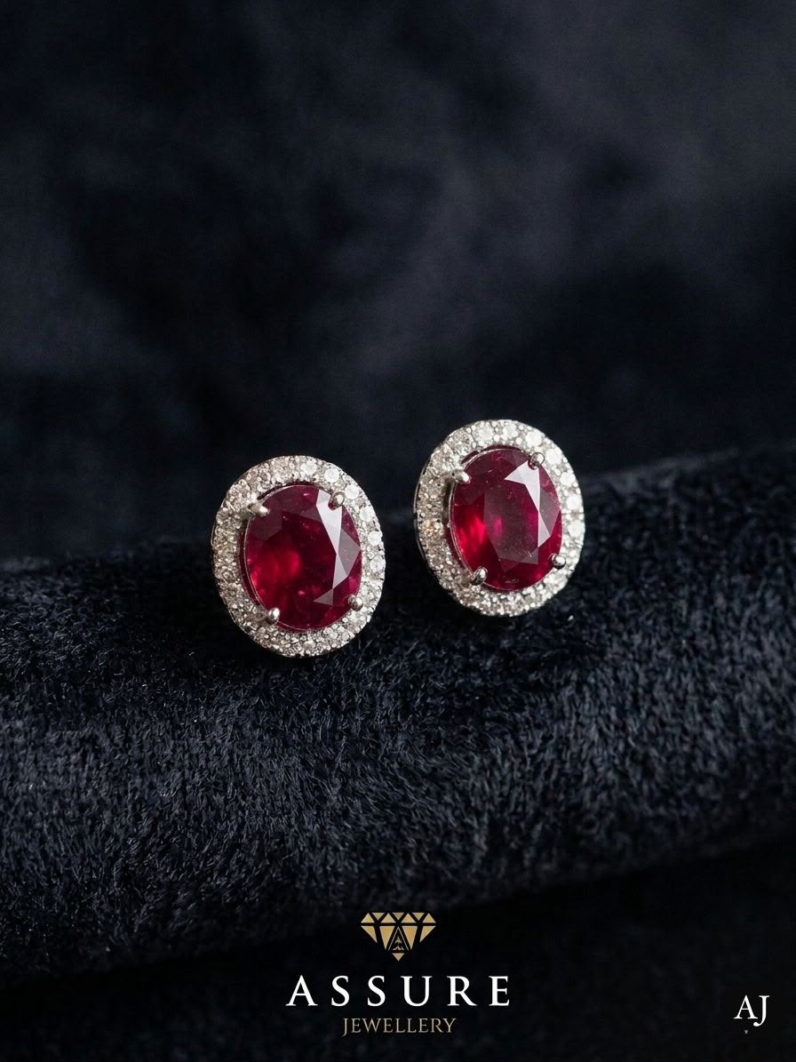 Sterling Silver Ruby Halo Earrings